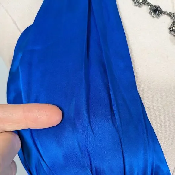 Vintage Cache Prom Dress Maxi Gown 4 Blue Y2K Silk Satin Movie Star Slip Glam